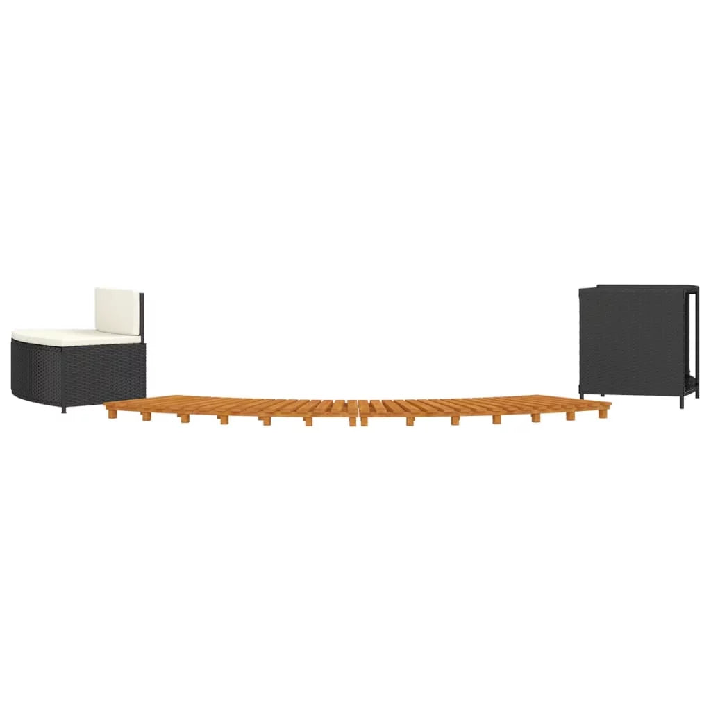 Black Poly Rattan and Solid Wood Acacia Spa Surround W55664
