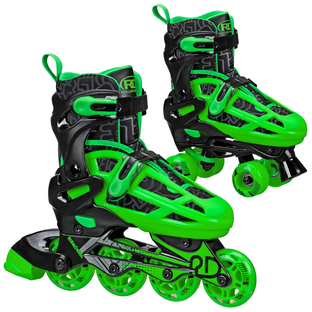 Boys 2-in-1 Roller/Inline Skates Black/Green A5159