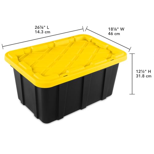 38 Gallon Black/Yellow Stackable Storage Tote with Lid, 8 Pack U4376