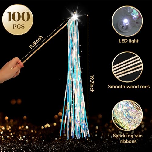 100 PCS Light Up Wedding Wands LED Tinsel Streamers X7640