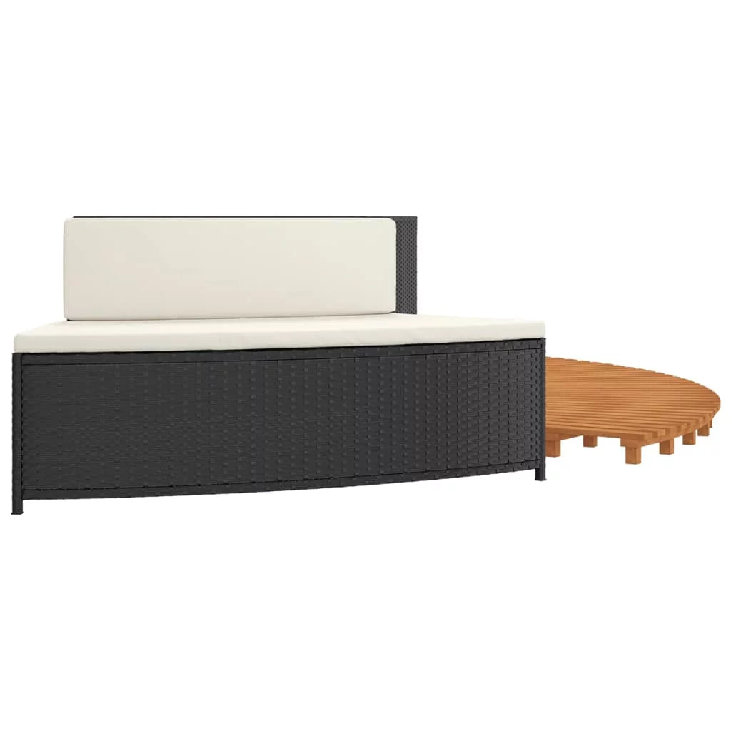 Black Poly Rattan and Solid Wood Acacia Spa Surround W55664