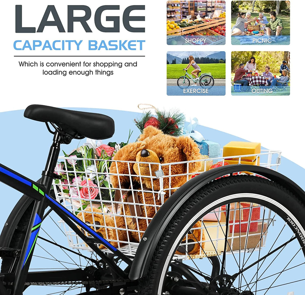 Adult 7 Speed Three Wheel Tricycle with Large Basket B244140