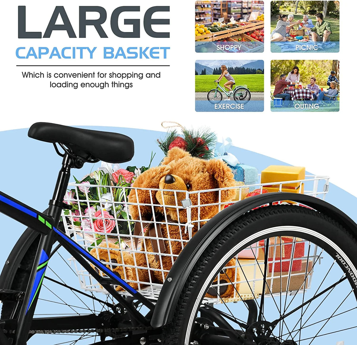 Adult 7 Speed Three Wheel Tricycle with Large Basket B244140
