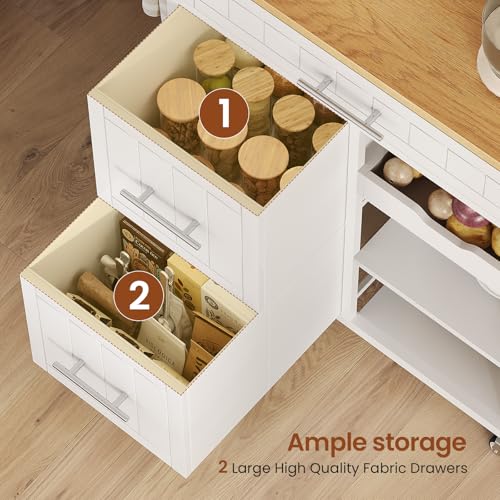 White Rolling Kitchen Island with Storage I959770