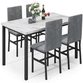 Dining Table Set for 4 with Faux Marble Tabletop and 4 PU Leather Chairs N222374