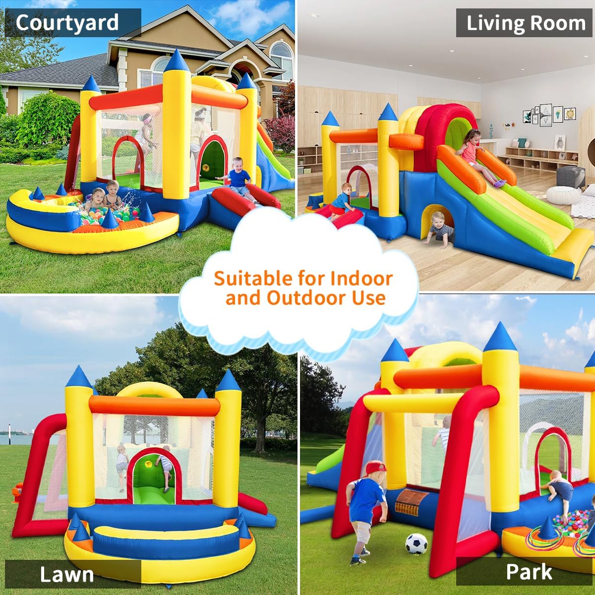 8 in 1 Large Inflatable Bounce Castle with Blower and Two Slides J5512