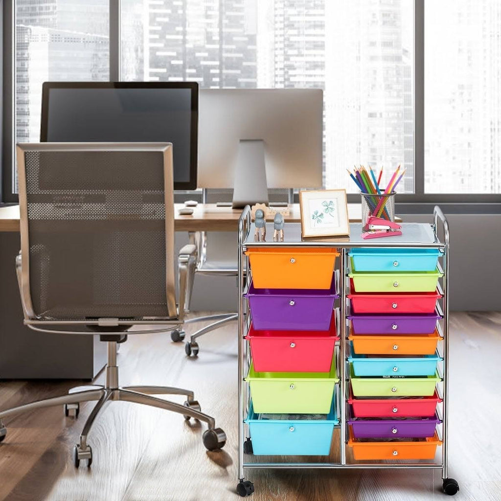 Blue 15-Drawer Rolling Utility Cart with Wheels A5918