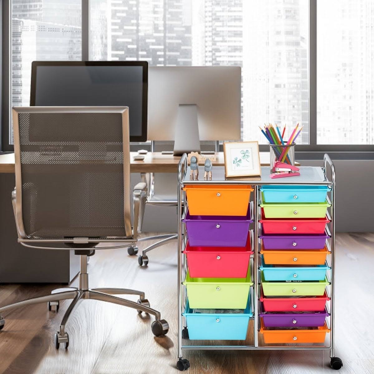 Blue 15-Drawer Rolling Utility Cart with Wheels A5918