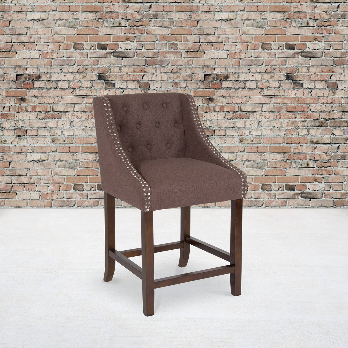 Tufted Walnut Counter Height Stool with Nail Trim M81723