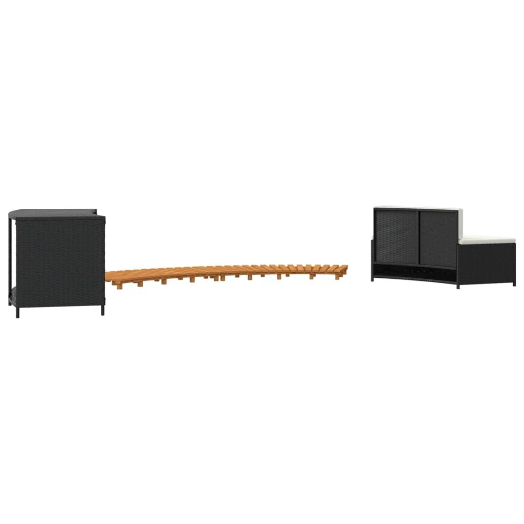 Black Poly Rattan and Solid Wood Acacia Spa Surround W55664