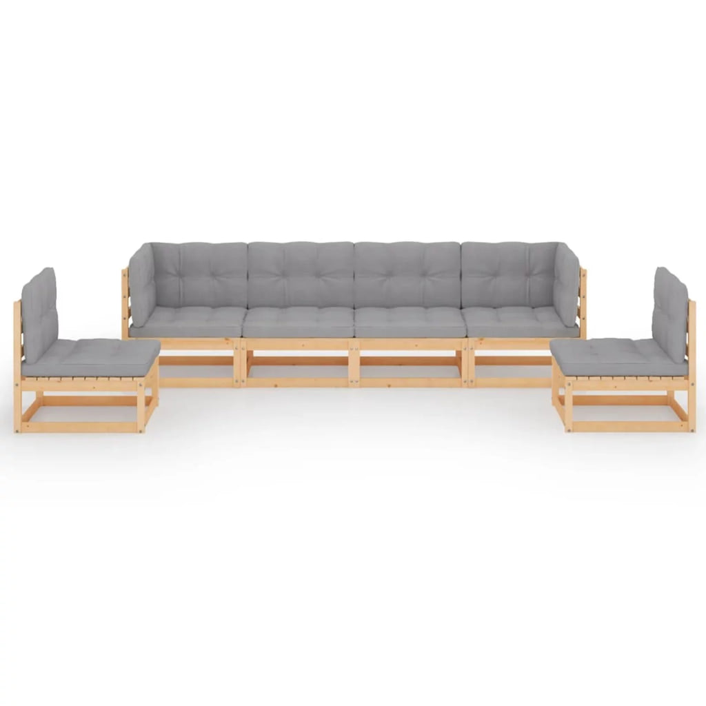 6 Piece Wooden Patio Lounge Set with Gray Cushion Y1272