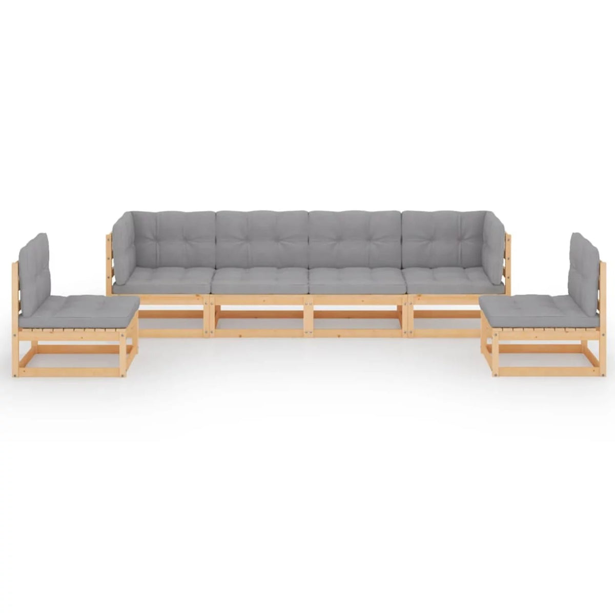 6 Piece Wooden Patio Lounge Set with Gray Cushion Y1272