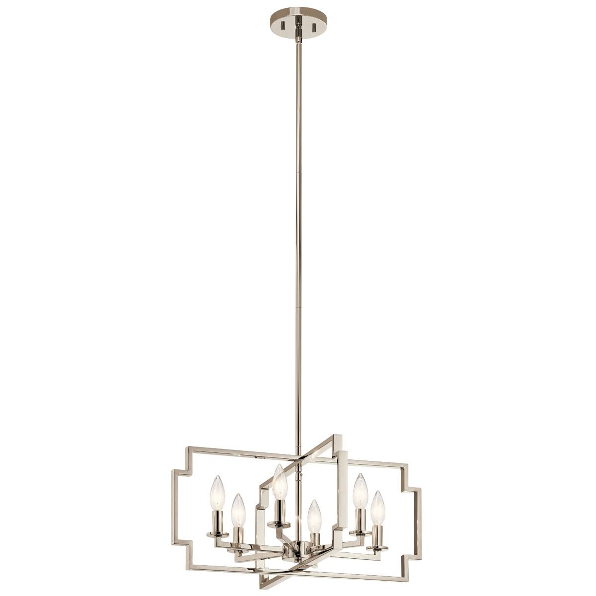 6 Light Polished Nickel Steel Candelabra Chandelier U337