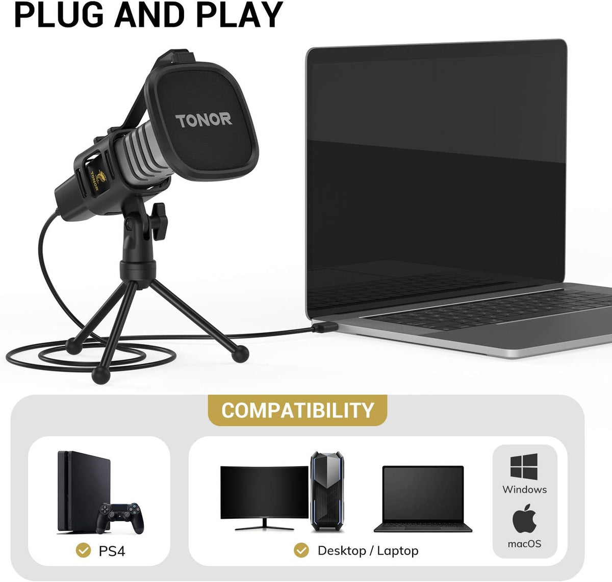 USB Microphone with Tripod Stand, Pop Filter, Shock Mount Q231037