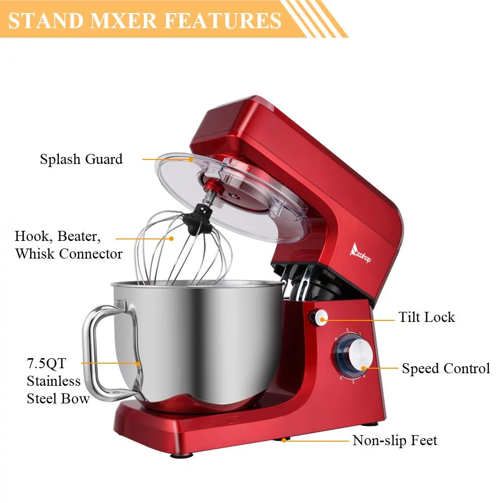 7.5QT 6-Speed Tilt-Head Electric Stand Mixer with Stainless Steel Bowl, Red K387