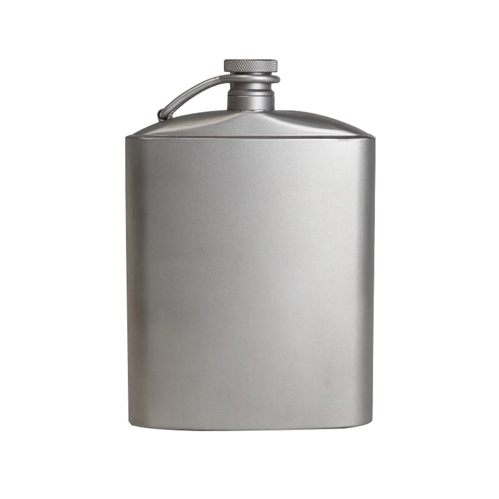 Titanium Flask Hip Flagon with Screw Clip Ultralight Hydration Flat Bottle with Ti Funnel U34737