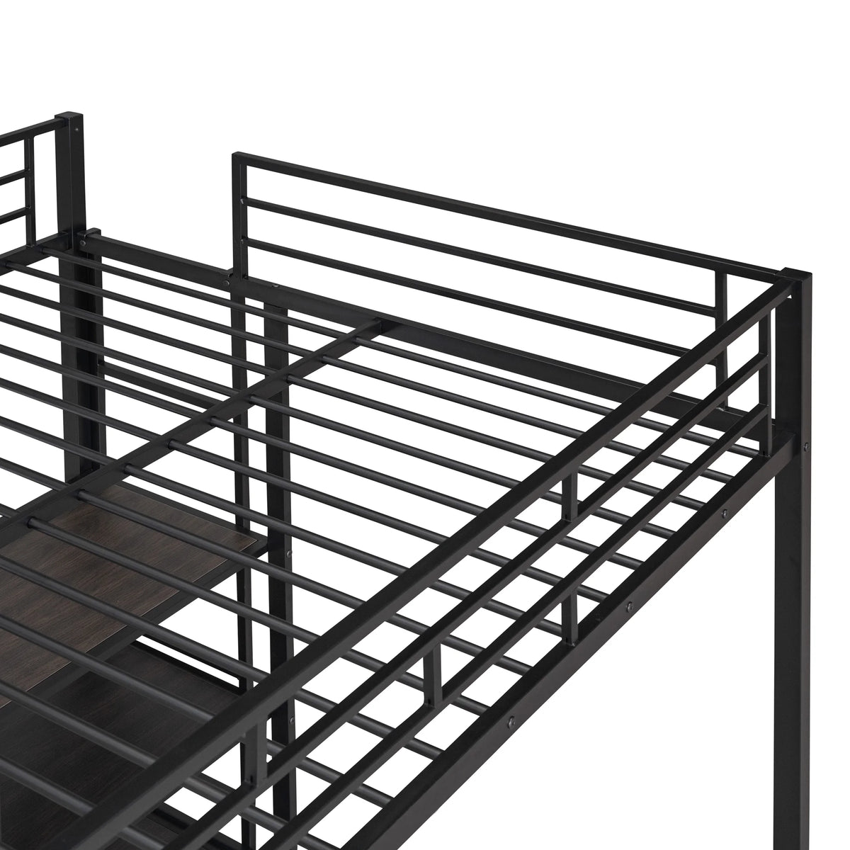 Full Size Black Metal Loft Bed with Desk and Whiteboard N1137