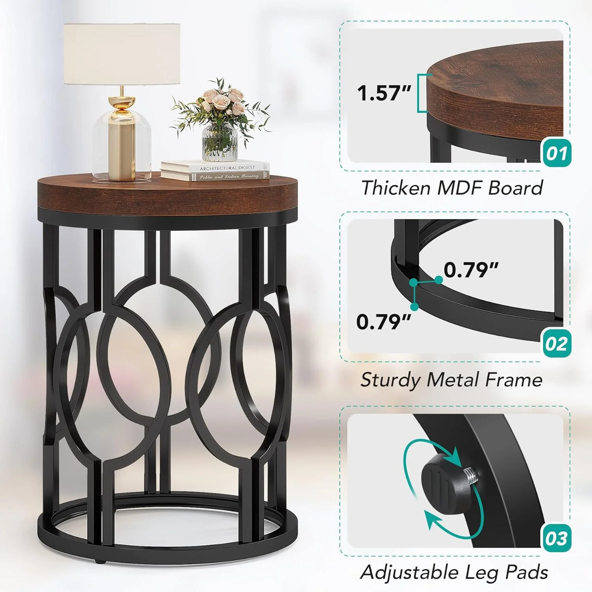 Round End Table with Metal Frame V293