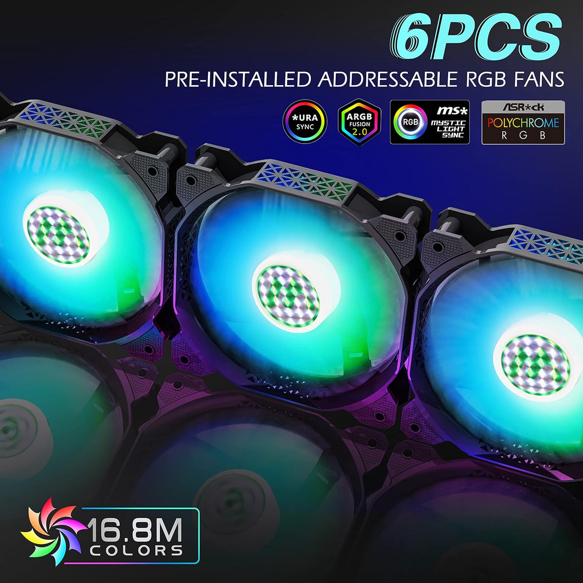 Black Mid-Tower ATX PC Case with 6pcs 120mm ARGB Fans C575793