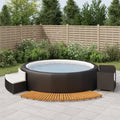 Black Poly Rattan and Solid Wood Acacia Spa Surround W55664
