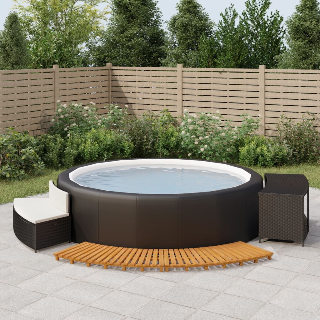 Black Poly Rattan and Solid Wood Acacia Spa Surround W55664