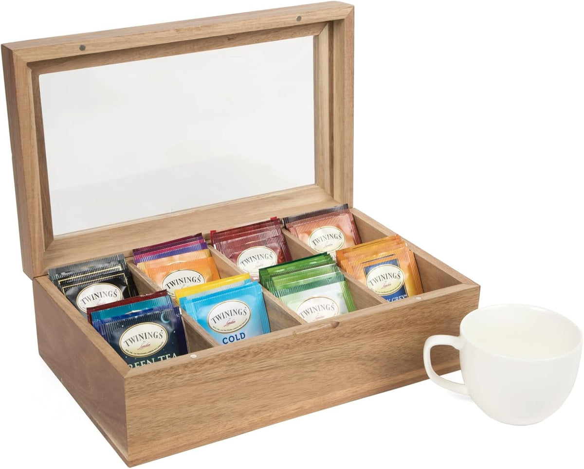 Acacia Wood Tea Bag Storage Box with Clear Acrylic Magnetic Lid M1353