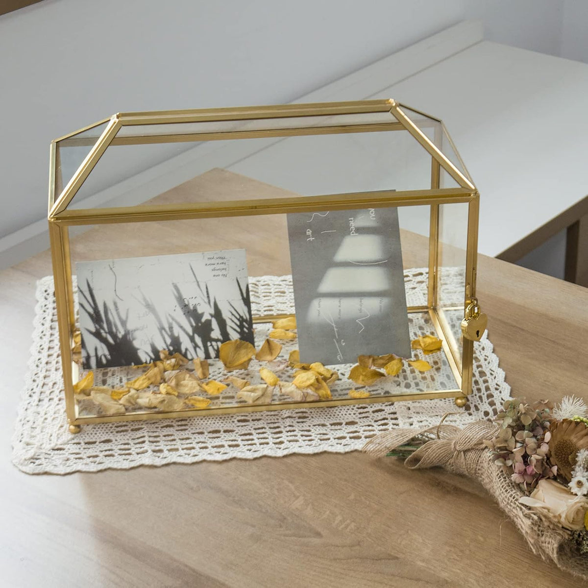 Large Vintage Rectangle Glass Card Box with Lid C363443