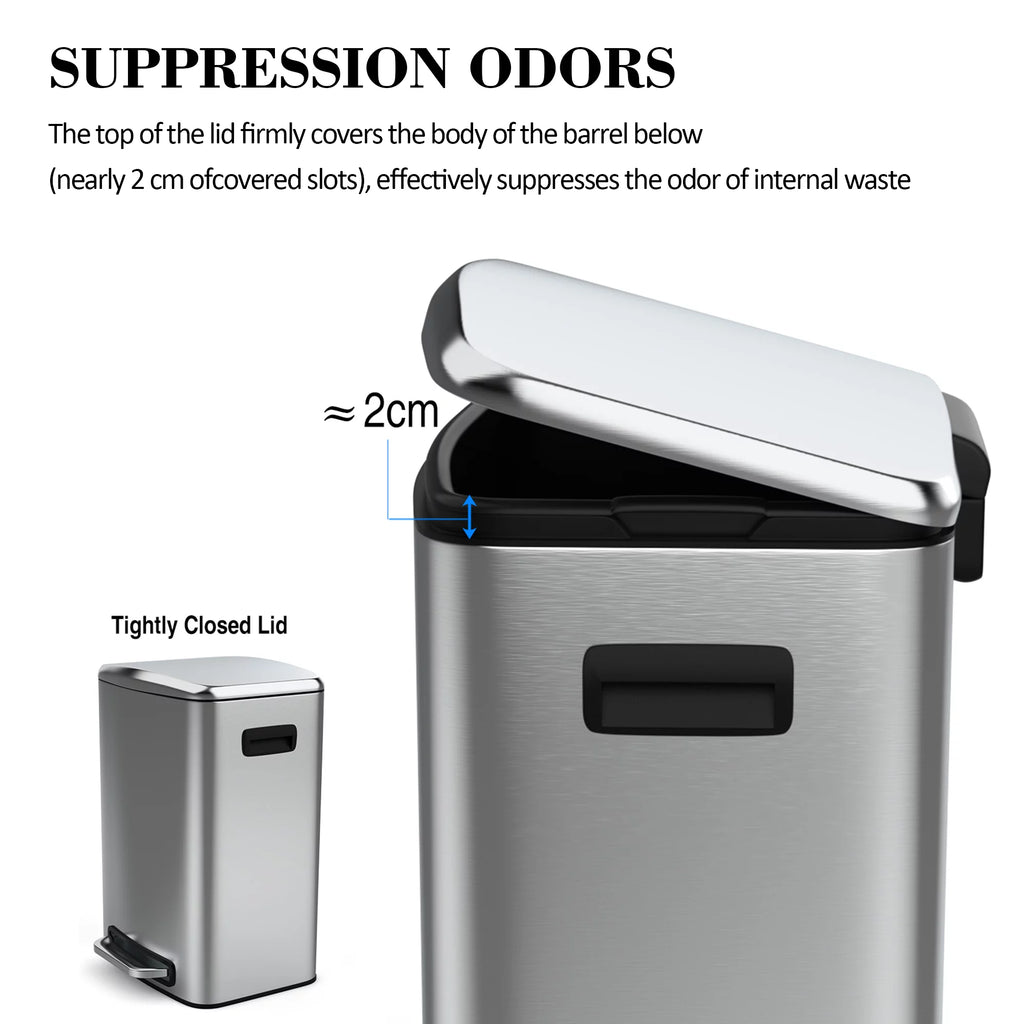 13 Gallon 50L Thickened Stainless Steel Trash Can with Lid O1840