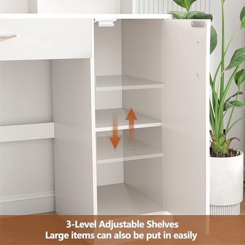 White Vanity Desk with Mirror & Lights V570586