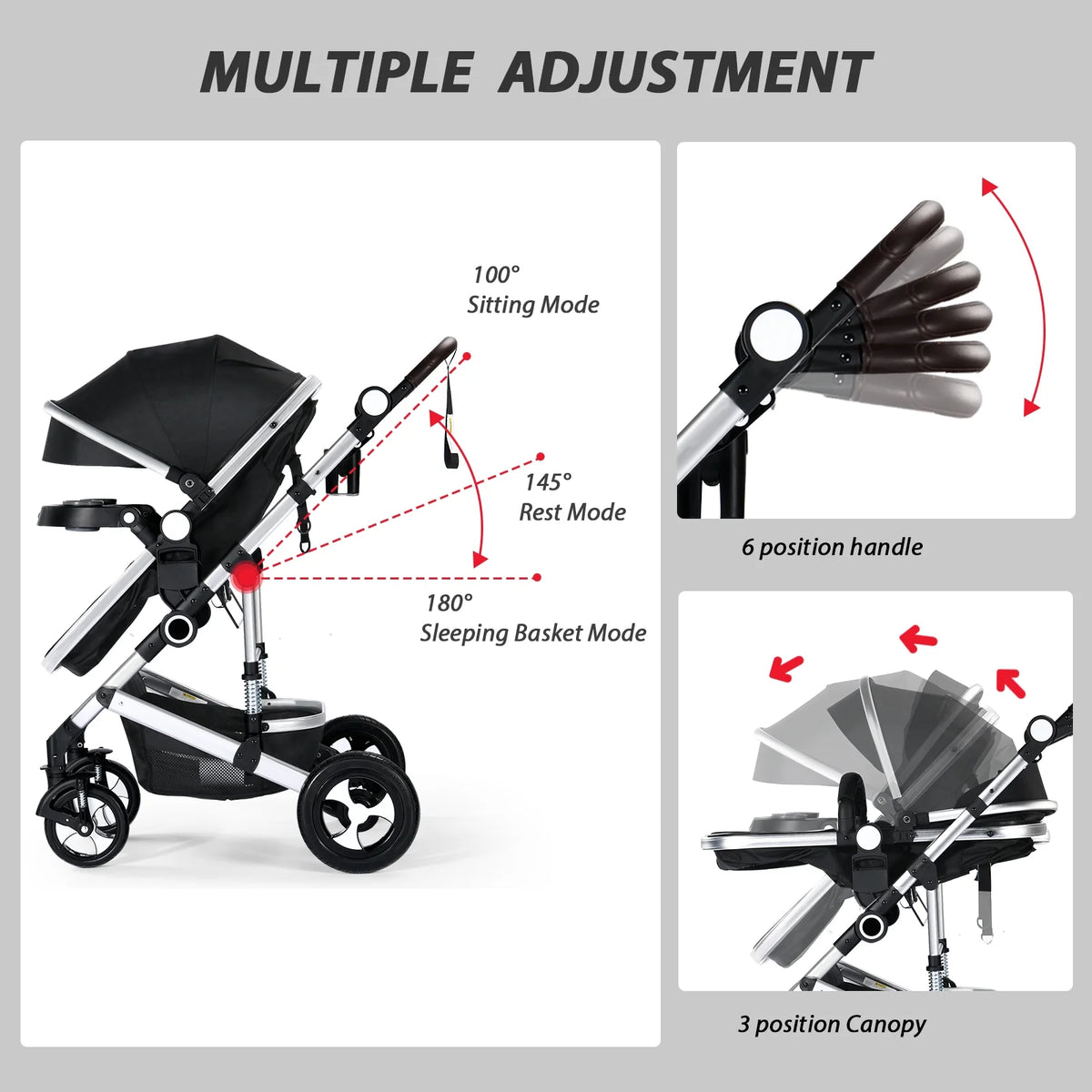 3 in 1 Convertible Newborn Bassinet Stroller U387