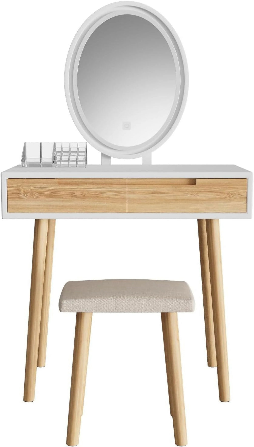 31.5'' Makeup Vanity Desk with Oval Mirror and Stool N7133
