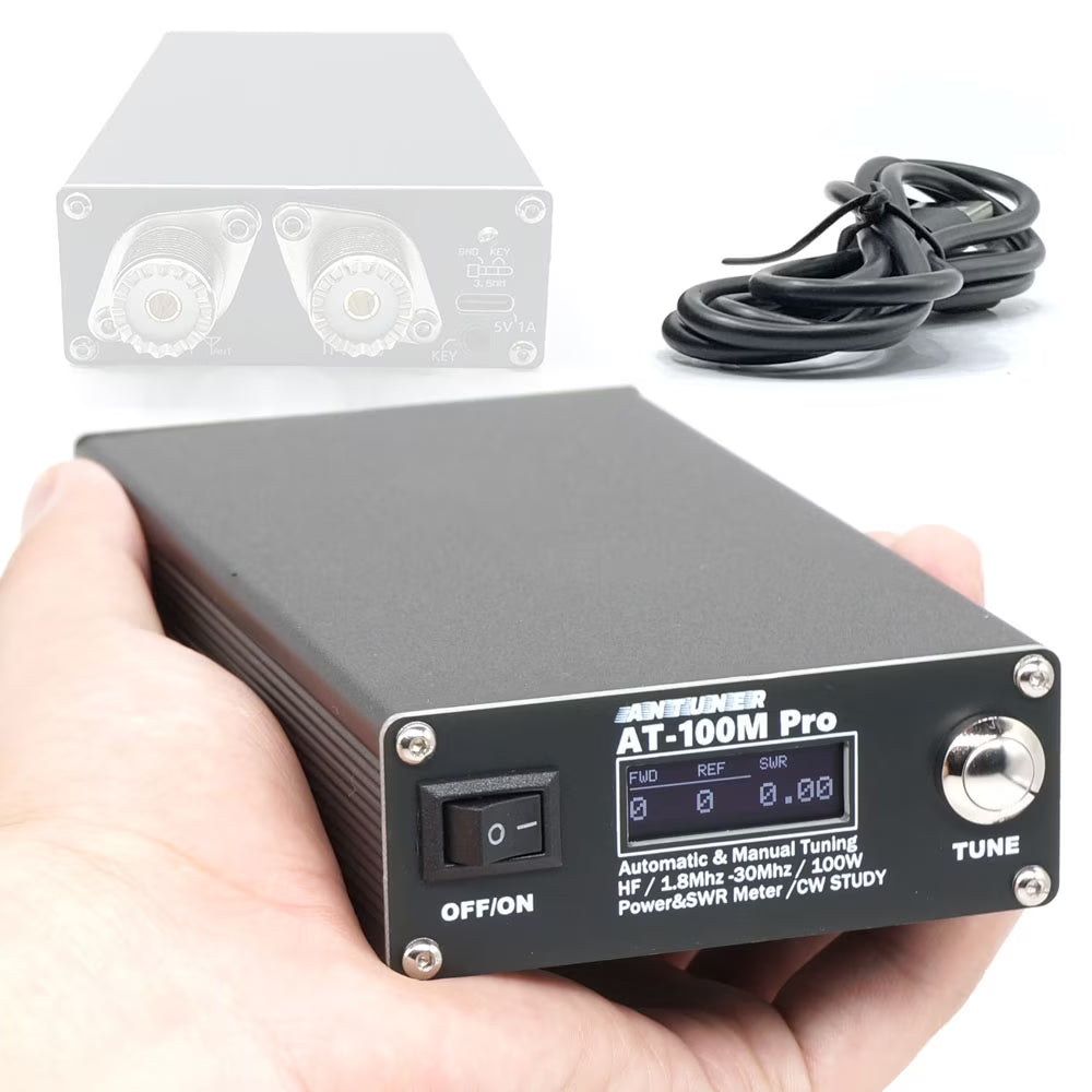 AT100M Antenna Tuner 1.8Mhz-30Mhz Automatic/Manual Tuning 100W Standing Waves Meter Multifunctional HF Radio Meter Morse Code Exerciser Supported M890