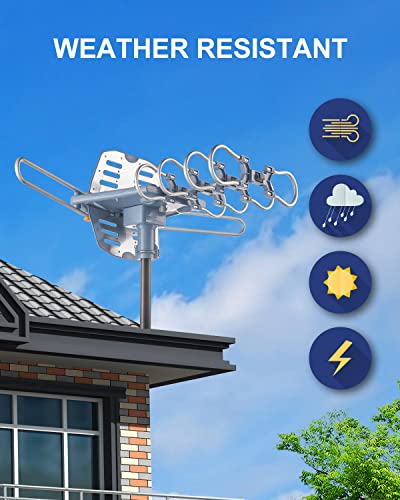 Digital Amplified HDTV Antenna with 60 ft RG6 Coax Cable, 150 Miles Range, 360 Degree Rotation U696