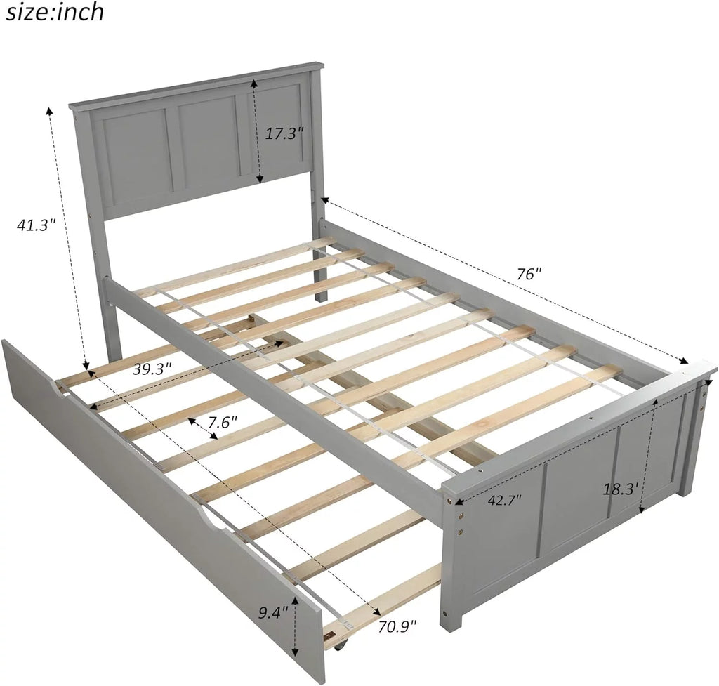 Gray Wood Platform Bed With Trundle H475011