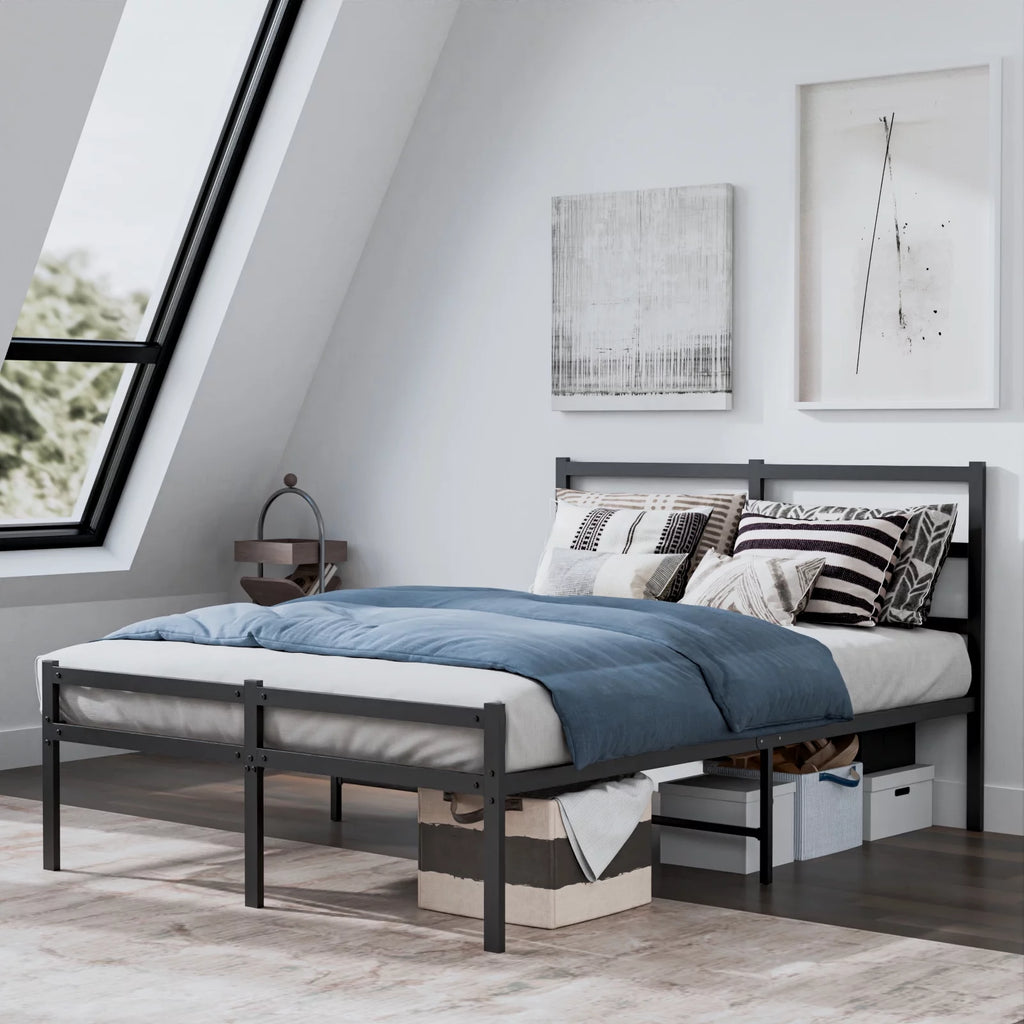 Twin Size Black Metal Platform Bed Frame with Headboard X9034