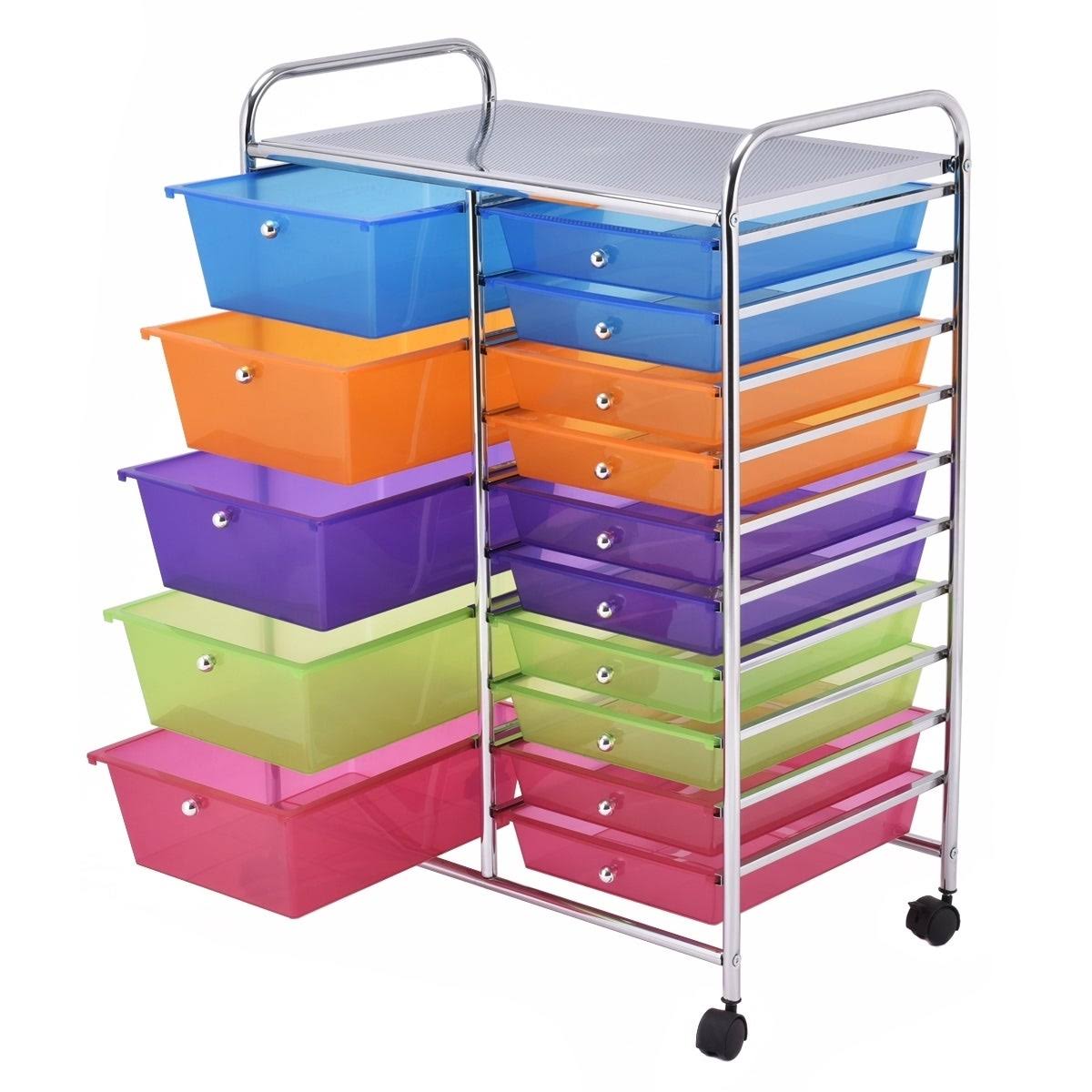 Blue 15-Drawer Rolling Utility Cart with Wheels A5918