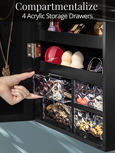 White Lockable Mirror Jewelry Cabinet with Drawers P72886