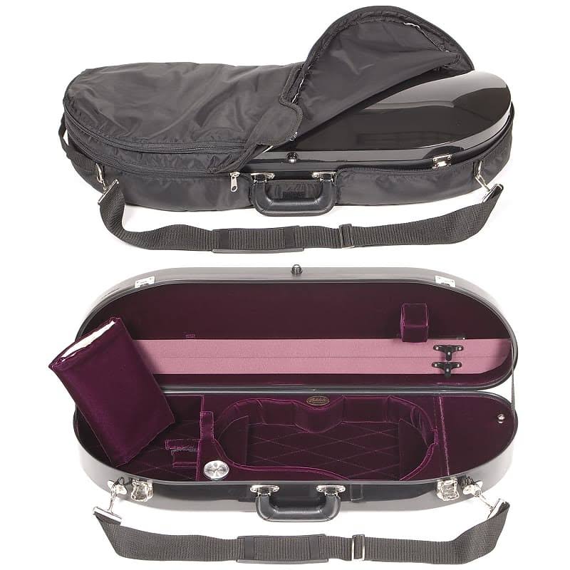 Black Fiberglass 4/4 Violin Case with Wine Velvet Interior and Bag G6676