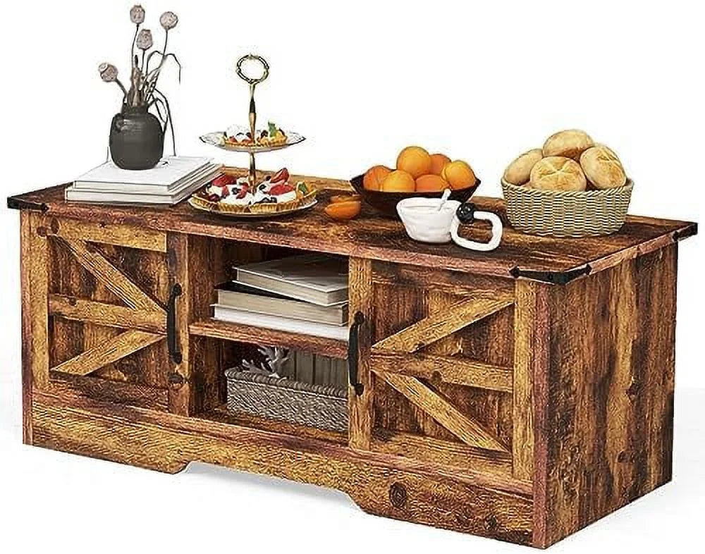 White Coffee Table with Barn Doors S39330