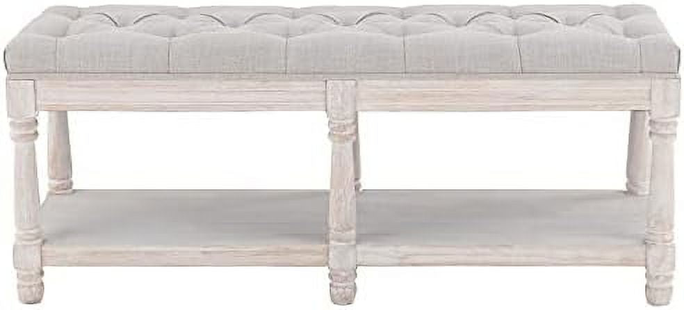 Beige Tufted Entryway Bench with Shoe Rack T50649