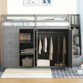 Gray Full Size Loft Bed with Desk Wardrobe 3 Drawers 2 Shelves K77896