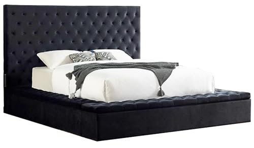 Cream Eastern King Velvet Tufted Storage Bed A31944