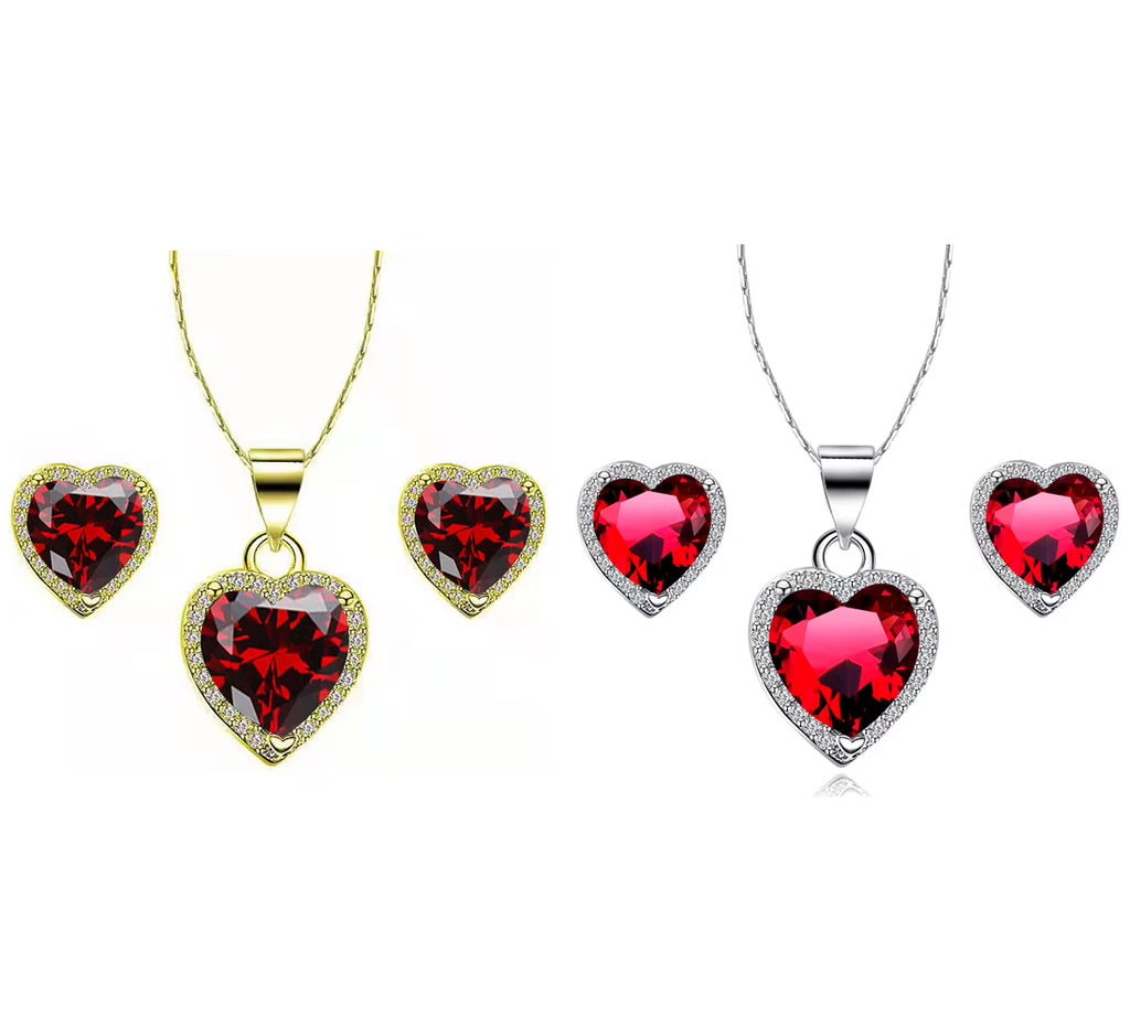 24k Yellow and White Gold 1/2Ct Garnet Necklace Set 18 inch F98905