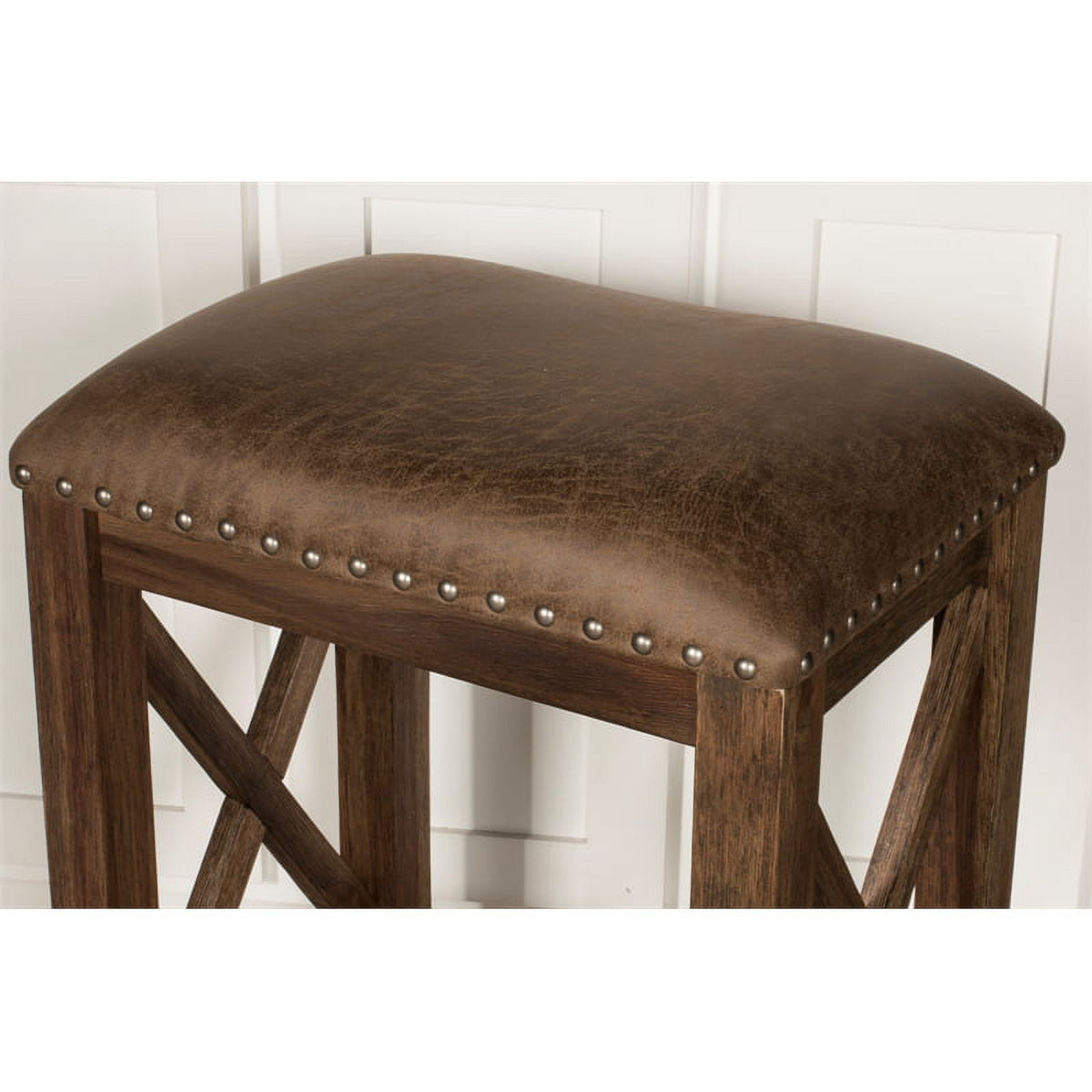 26" Wood/Faux Leather Counter Stool in Brown (Set of 2) A7189