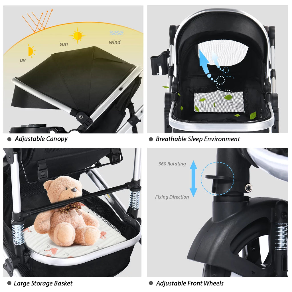 3 in 1 Convertible Newborn Bassinet Stroller U387