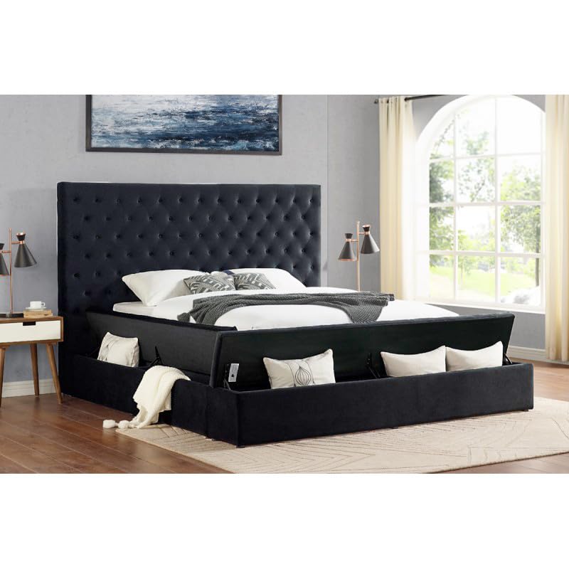 Cream Eastern King Velvet Tufted Storage Bed A31944