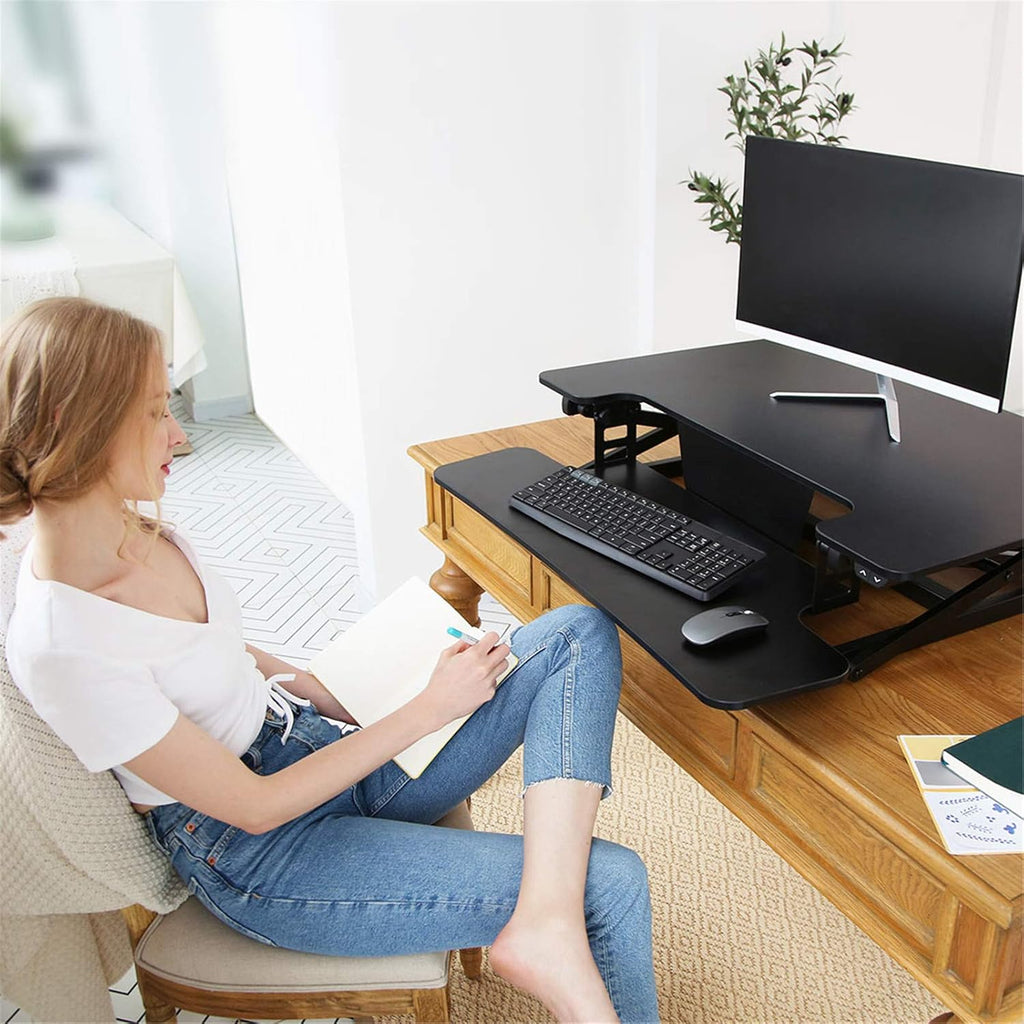 35" Wide Electric Standing Desk Converter with Keyboard Tray U121078