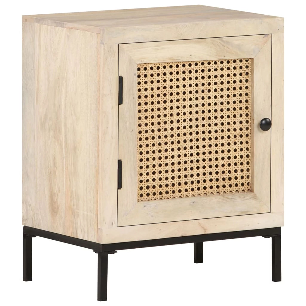 Solid Mango Wood and Natural Cane Bedside Cabinet I9427