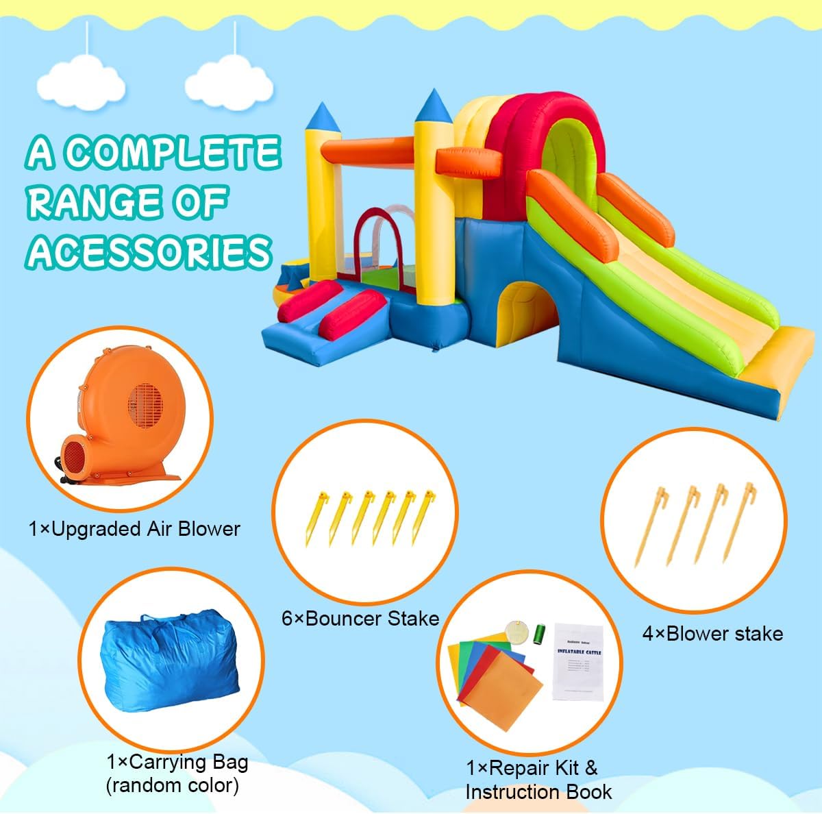 8 in 1 Large Inflatable Bounce Castle with Blower and Two Slides J5512