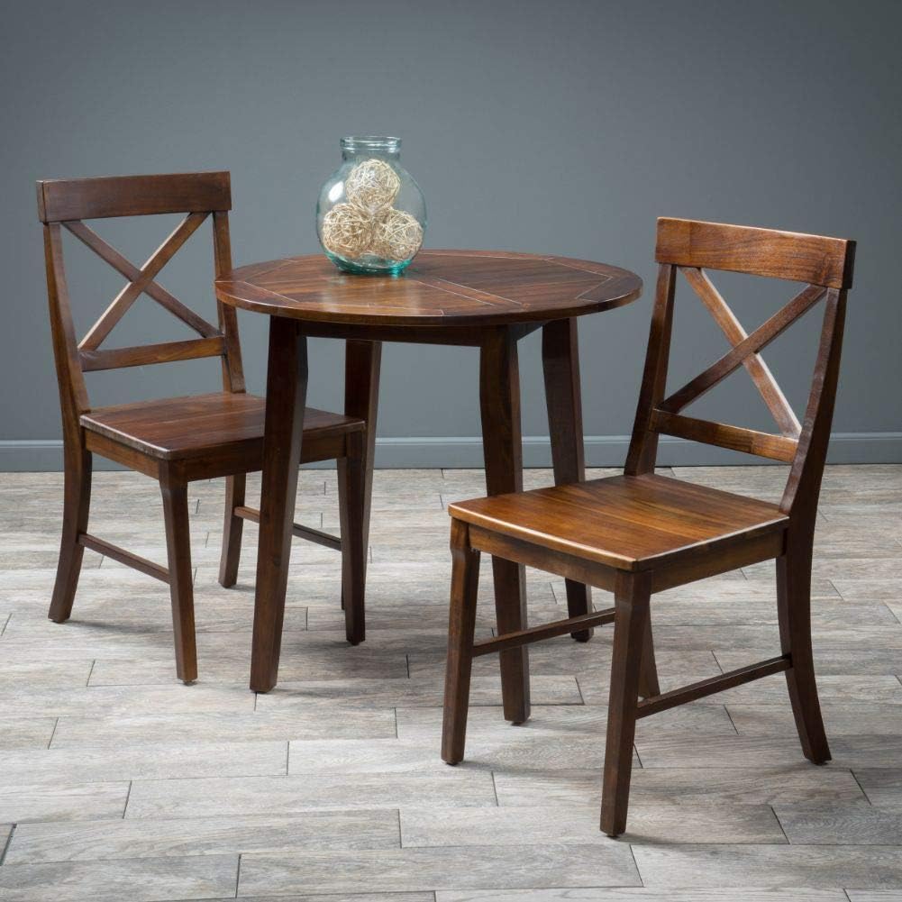3-Pcs Wood Round Table and Chairs Set, Rich Mahogany K25674